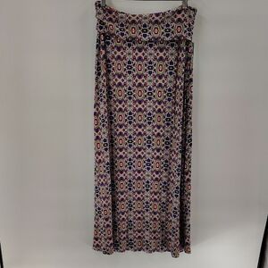 Loveappella Geometric Print Maxi Skirt Size Medium Top Fold Over Band NWT